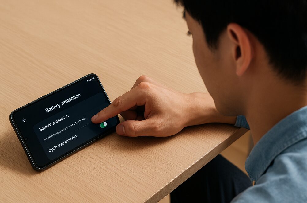 Androidスマートフォンの設定画面でバッテリー保護機能を設定している様子 (2)