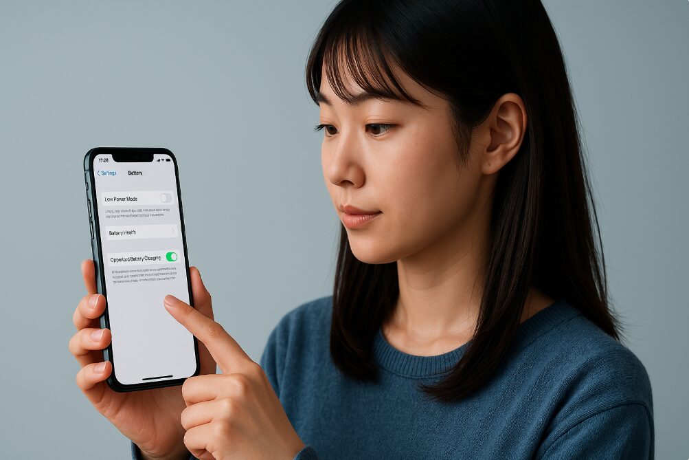 バッテリー充電の最適化」をオンにしている様子