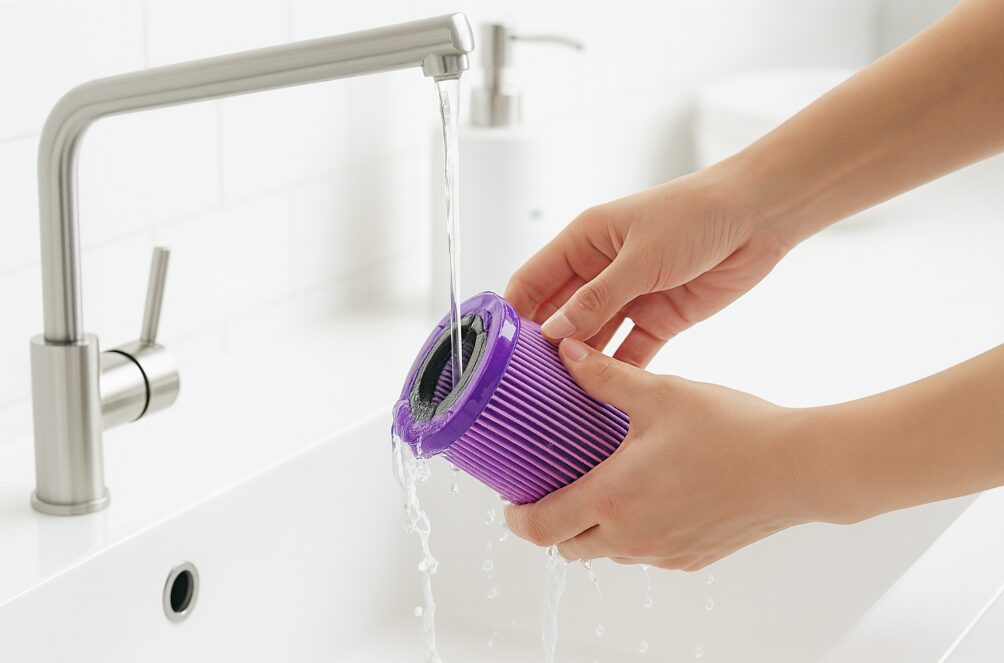 清潔な背景で冷たい水道水で優しく洗浄されている様子