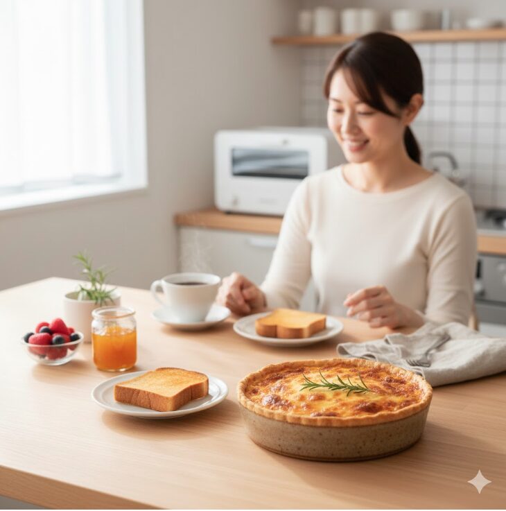 サラマンダー機能で仕上げた美味しそうなキッシュが並ぶ、豊かな朝食の食卓