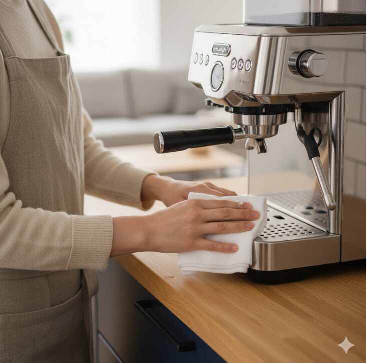 デロンギのコーヒーメーカーのスチームノズルを使用直後