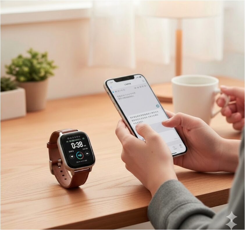 ブラウンのレザーバンドのニトリスマートウォッチ