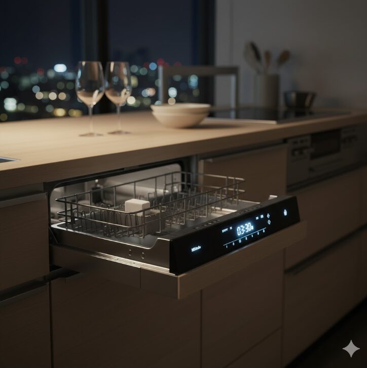 ミーレ食洗機のタイマー設定画面が光っている