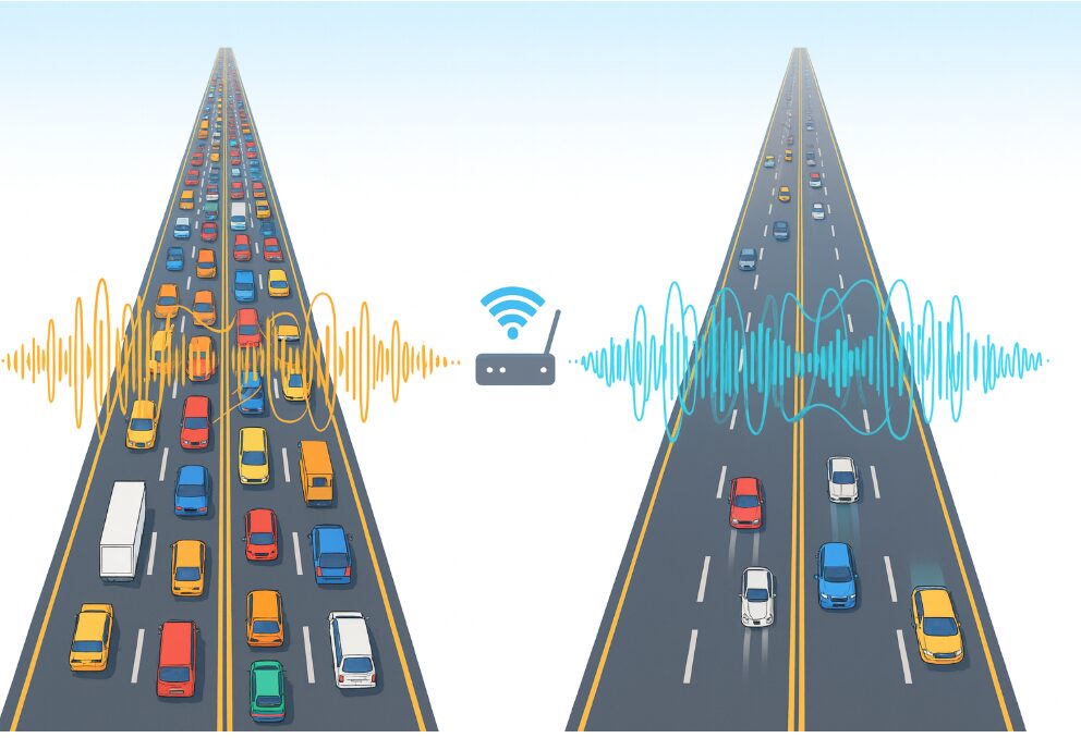 広大な高速道路（5GHz）の対比。