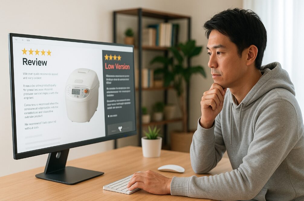 日本人が真剣な表情で画面を見つめている