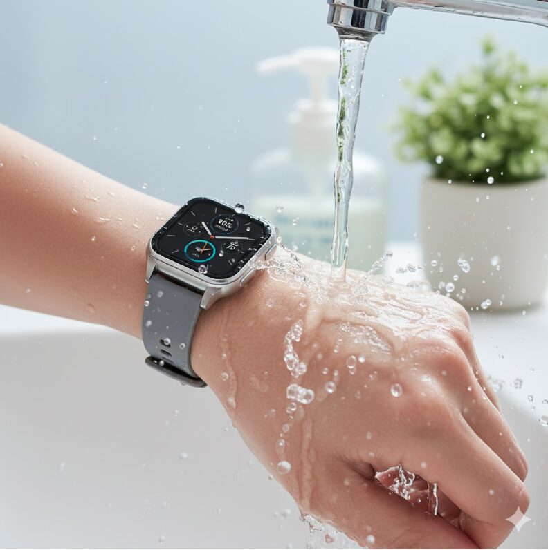 蛇口から流れる水で手を洗っている日本人の手首