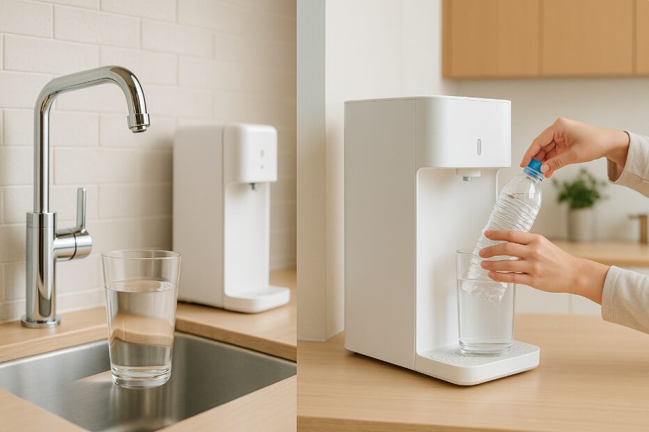 ⑤1枚の画像の中で左側と右側に2つの方式を比較して見せる構図