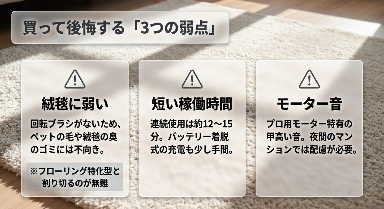 マキタ掃除機を買って後悔する3つの弱点（絨毯への弱さ、短い稼働時間、モーター音）