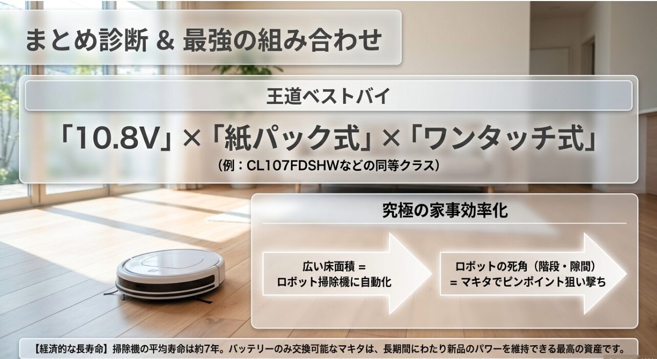 マキタ掃除機の王道ベストバイとロボット掃除機との併用による究極の家事効率化