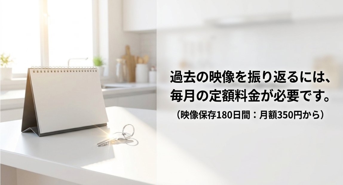 過去の映像を振り返るには、毎月の定額料金(映像保存180日間で月額350円から)が必要
