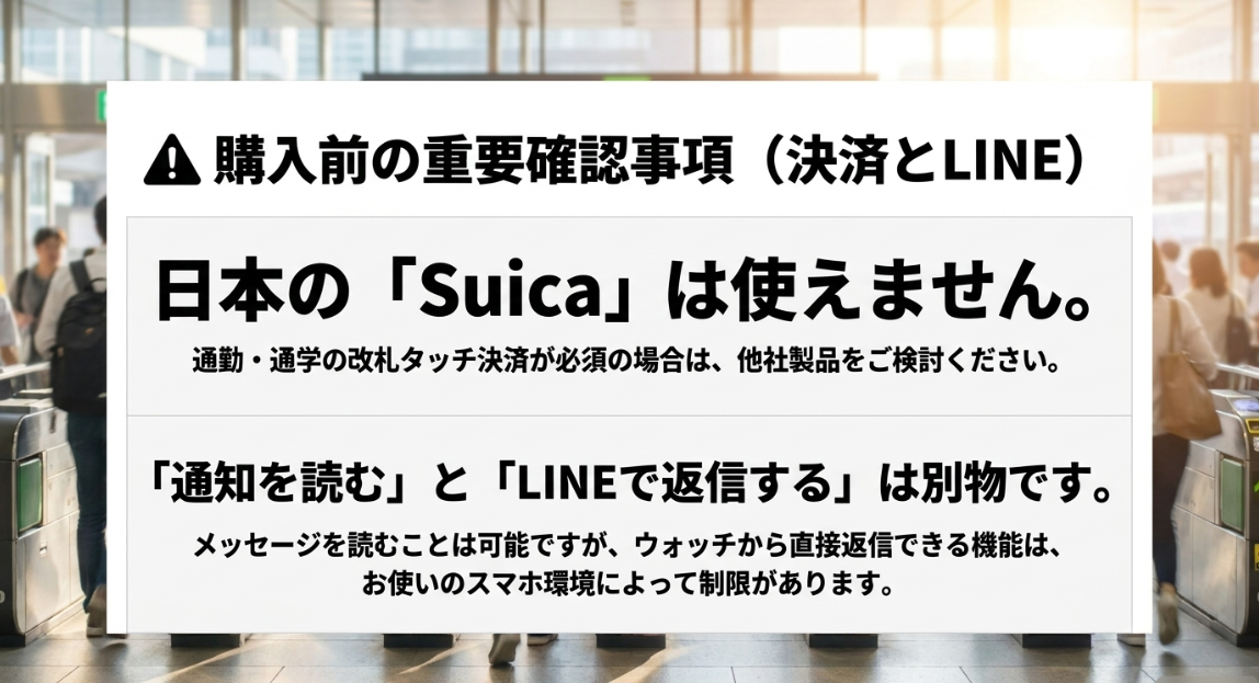 Xiaomiスマートウォッチは日本のSuicaが使えない点とLINE通知・返信機能に関する重要確認事項