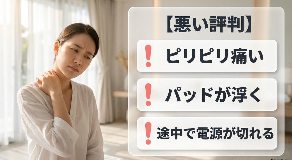 NECK RELAX 1Sの悪い評判である「ピリピリ痛い」「パッドが浮く」「途中で電源が切れる」の3つの注意点