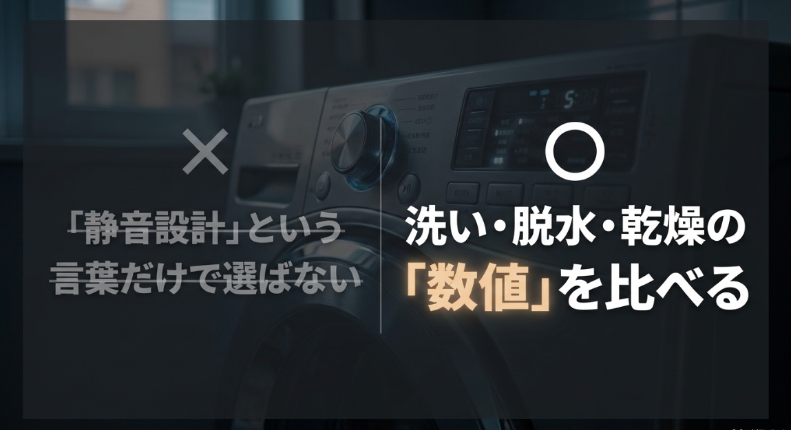 静音洗濯機は静音設計という言葉だけで選ばず洗い・脱水・乾燥の運転音の数値を比べる